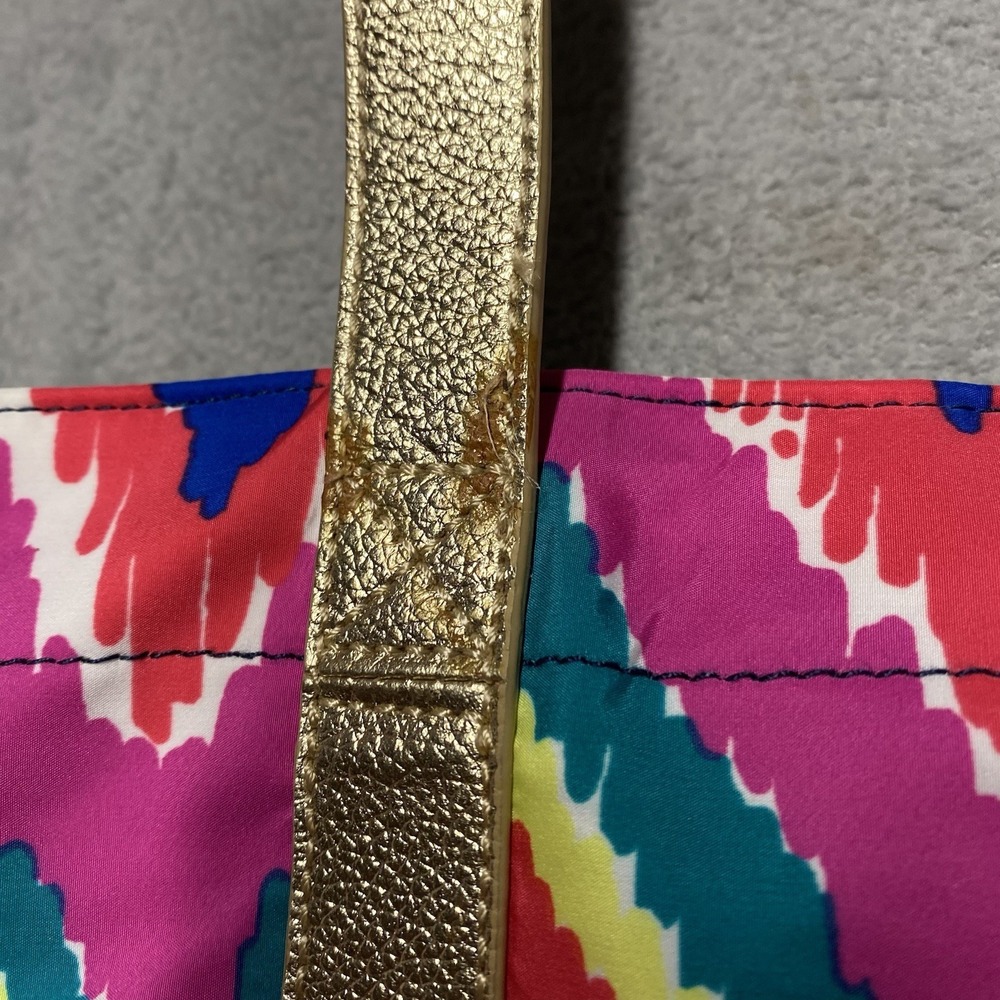 Lilly Pulitzer Tote Bag Multi Hearts A Flutter Gold Accents Tassel Expandable - Picture 8 of 8